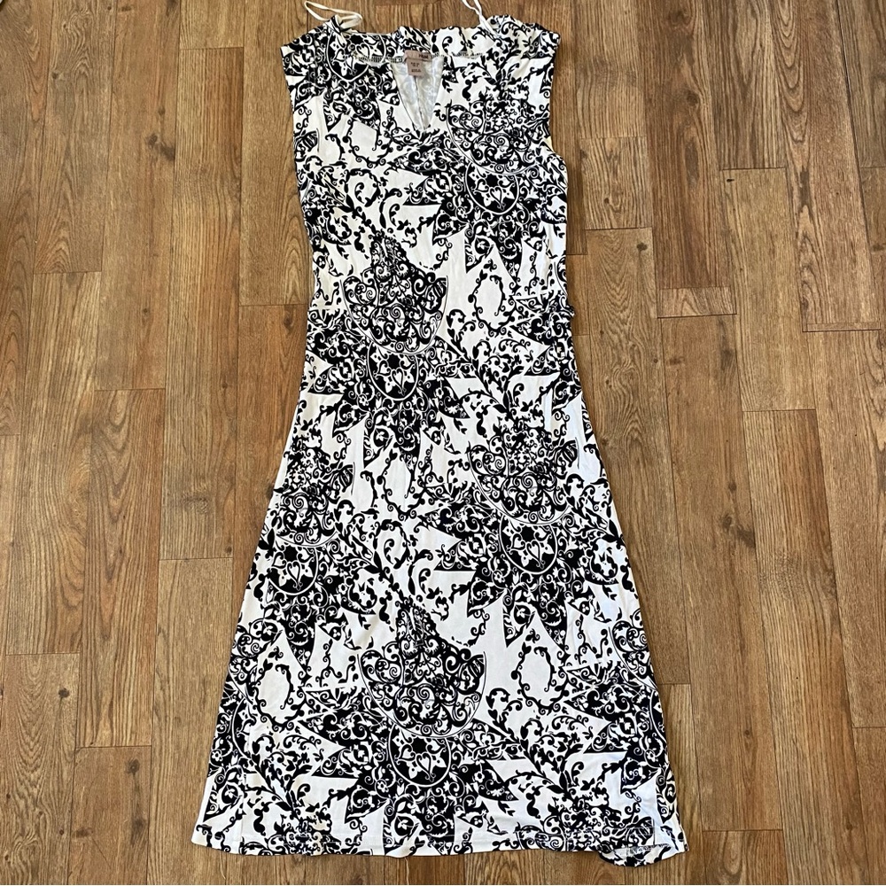 H&M Floral Patterned Dress Black White Cocktail Sleeveless Stretch Knee Length 4